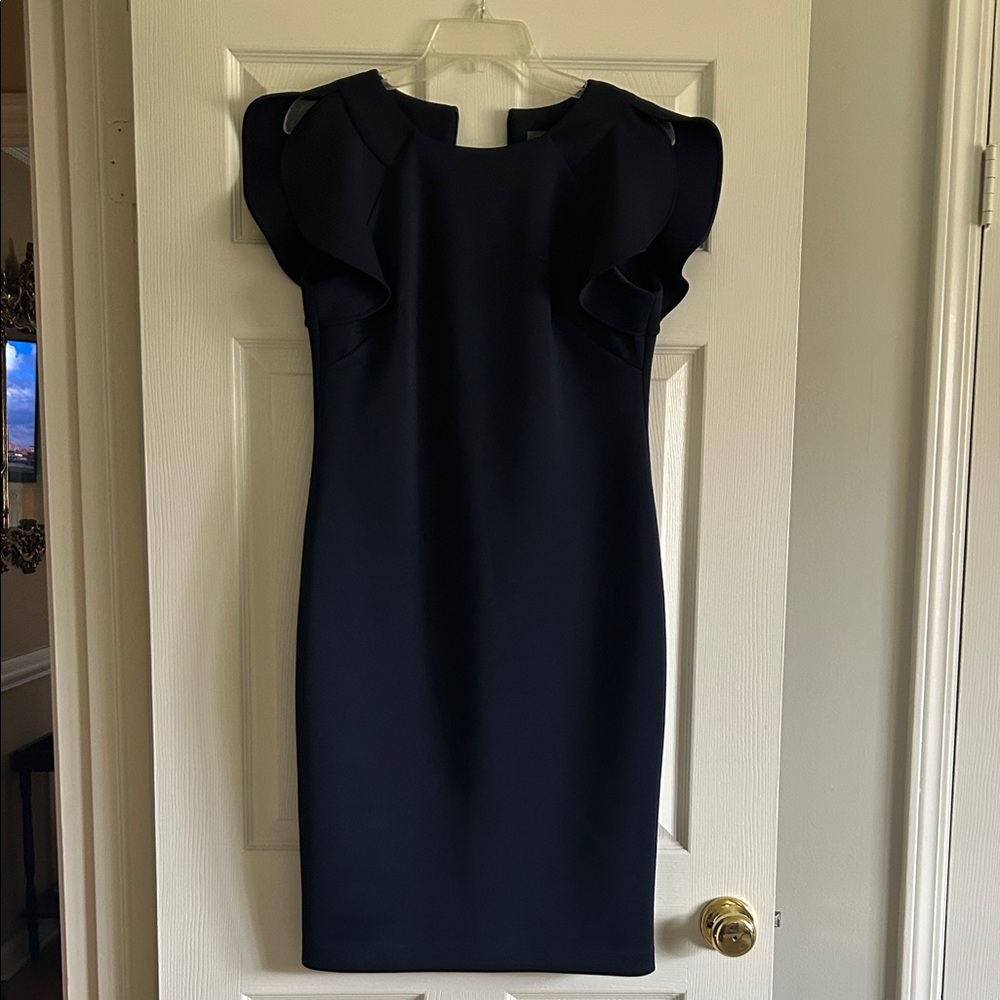 Vince Camuto Flutter Sleeve Scuba Sheath Dress - Navy
